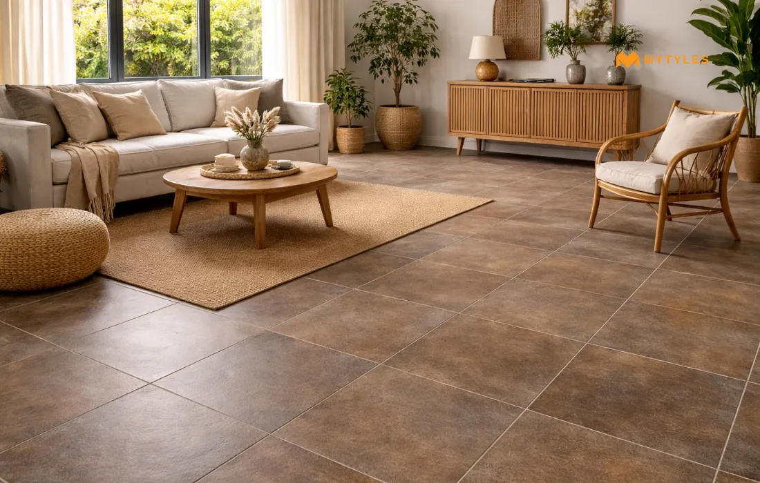 Brown Matt Tile in Living Room